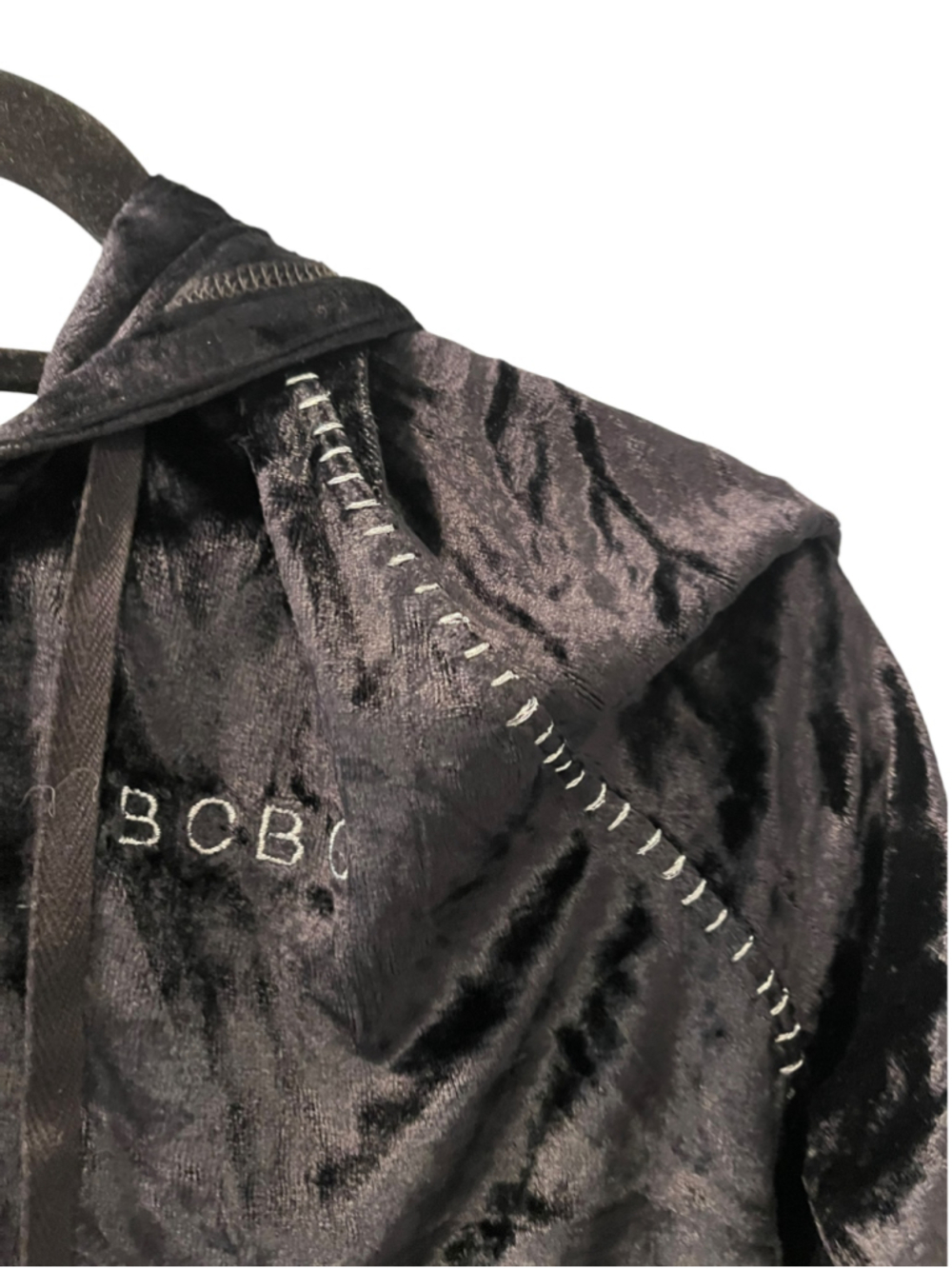 Vtg Y2K BCBG Max Azria Black Velour Rhinestone Hoodie Gothic Fairy McBling Large - Picture 6 of 10